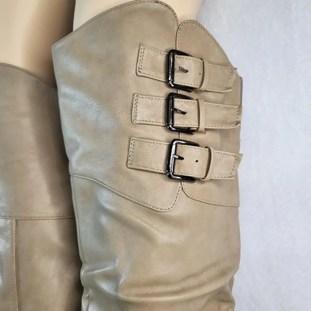 * Nature Breeze Over The Knee Light Khaki Riding Boots